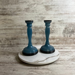 Vintage Glass Candlestick Holders, Blue, Black, Taper