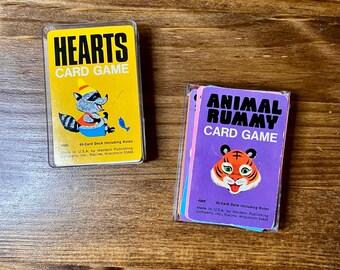 Vintage children’s Hearts & Rummy Card games, Anthropomorphic Animals,