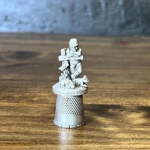 Vintage Pewter Thimble Figurine, 1990 Reiman The Little Farmer Figurine