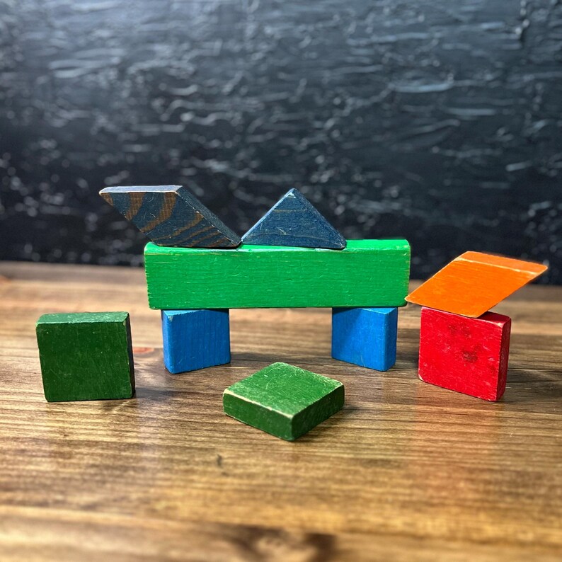 Vintage Wooden Toy Blocks, Retro Shape Blocks, Multicolor Shapes - Etsy