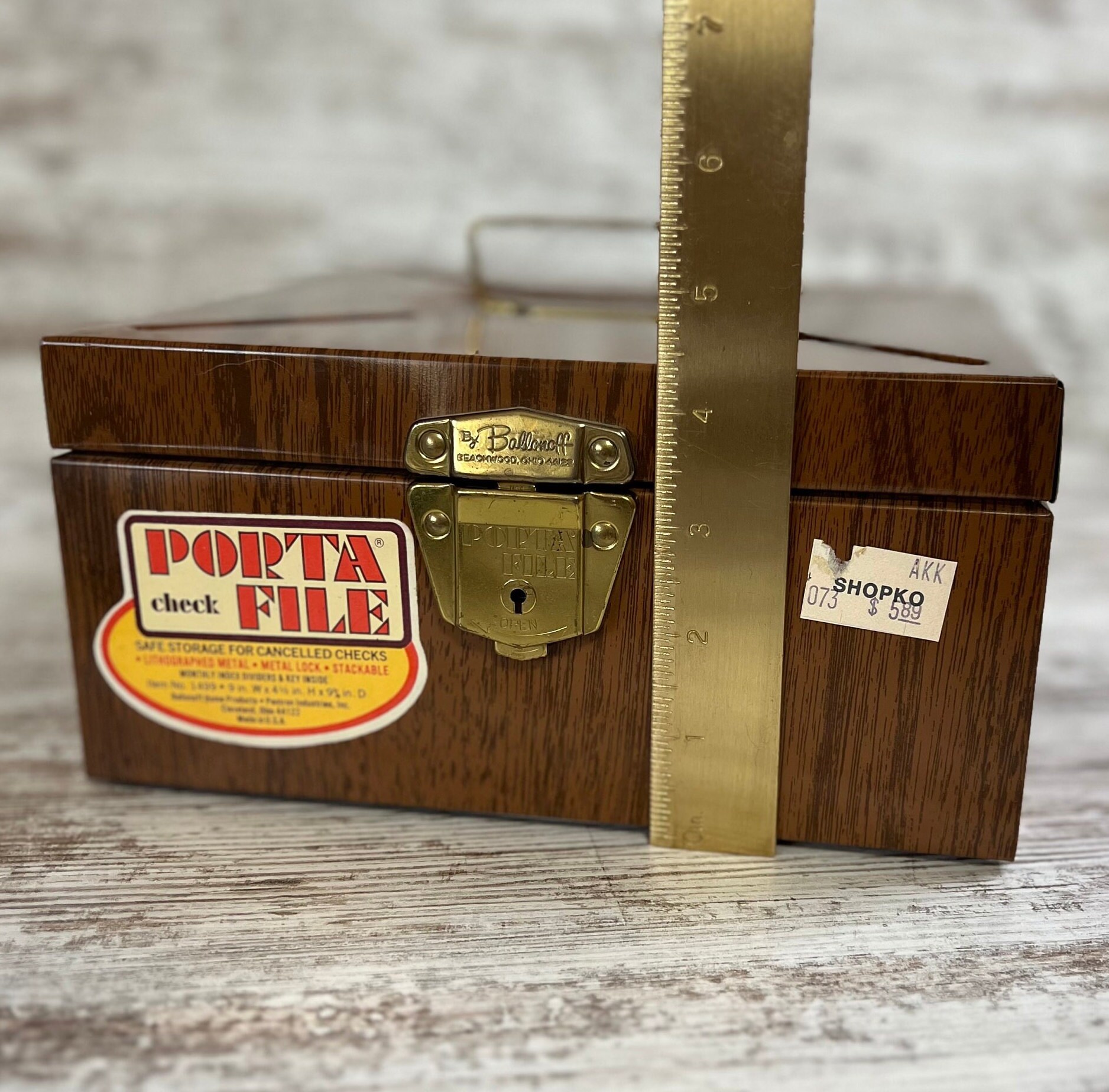 Vintage Porta File, Metal Cleared Check File Box, Wood Grain, Office ...