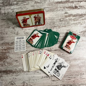 Baralho de cartas vintage Coca-Cola Santa dos anos 90, lata colecionável de Papai Noel,