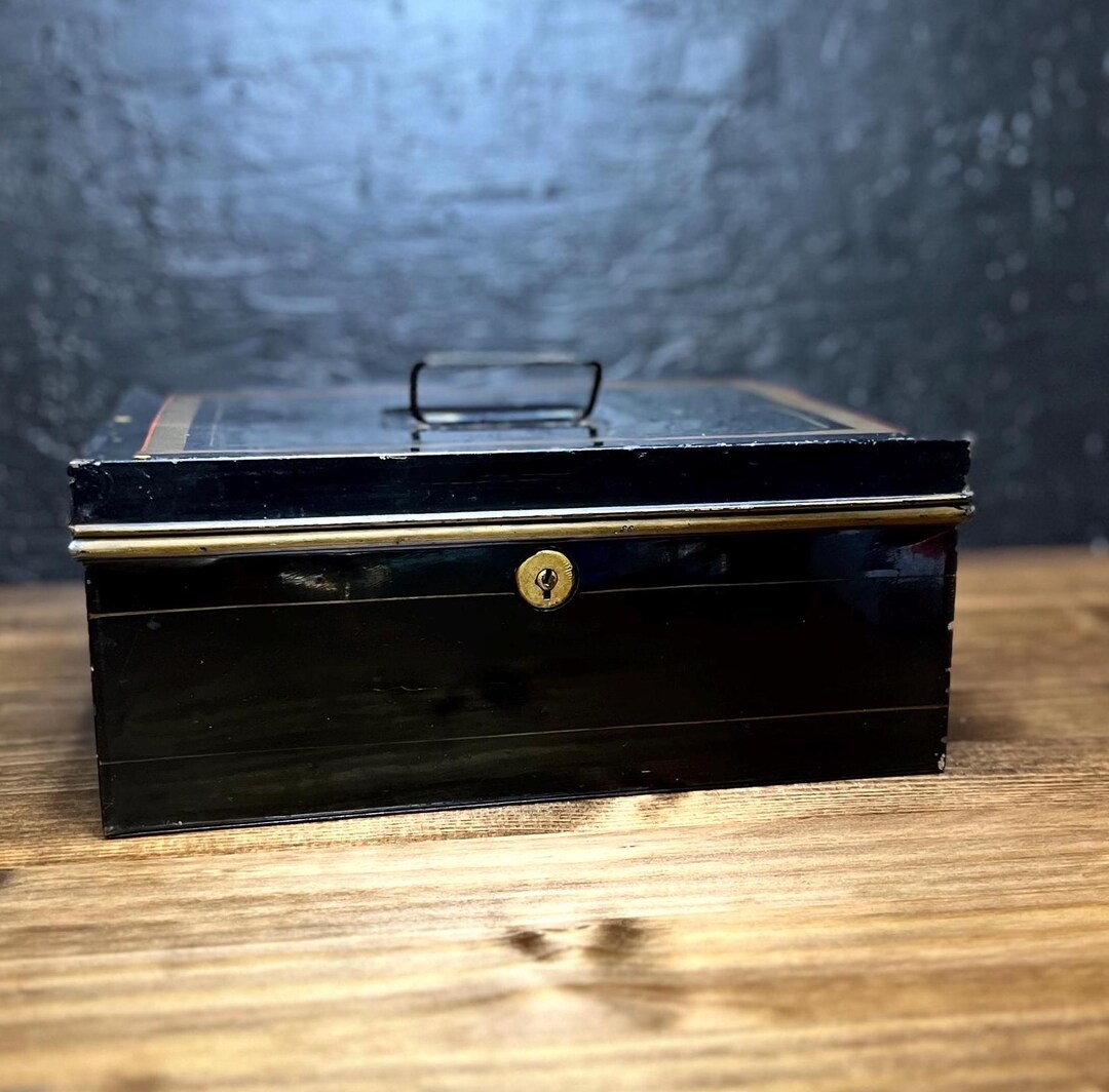 Vintage Cash Box, Black Metal Storage, Industrial, Office Supplies ...