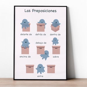Spanish Prepositions Poster: Kids Classroom Learning Aid (Digital Download)