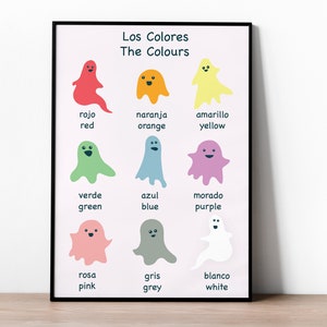 Colours Learning Poster | Educational Wall Art | Printable Children Classroom Decor | Bilingual Kids | Colors Print