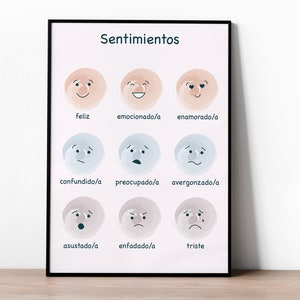 Bilingual Feelings and Emotions Poster: Spanish English Classroom Art (Digital Download)
