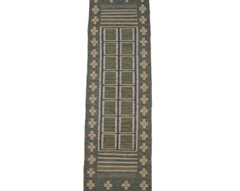 Handwoven Swedish Kilim Rug: Scandinavian Flatweave Runner, Wool Blend