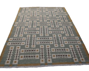 Handwoven Swedish Kilim Rug: Scandinavian Flatweave, Wool & Cotton
