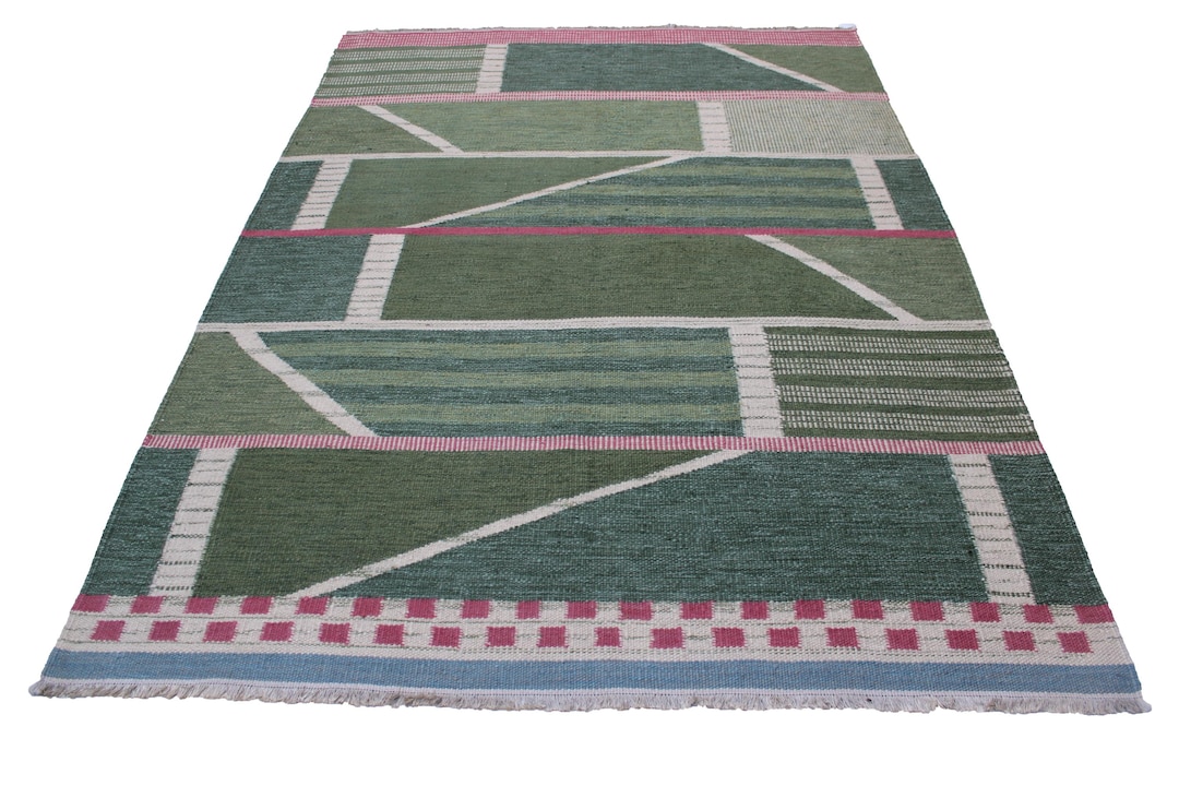 Tapis suédois style Ingegerd Silow vintage scandinave dessins jaunes