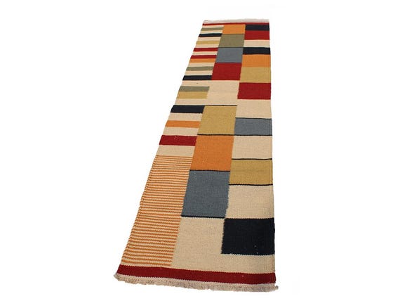 Handwoven Wool Kilim Runner: Scandinavian Flatweave Rug, 3x10 or 2.5x12 ft