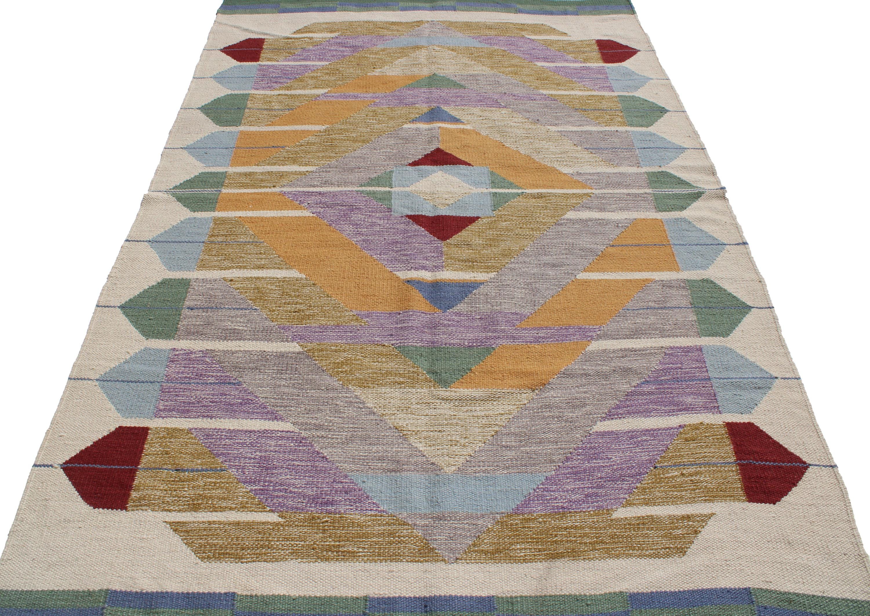 Tapis Kilim En Laine Bleu Et Gris Argenté D'inspiration Scandinave De Rug Kilim
