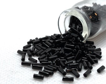 Black Bugle Seed Beads 5mm Luster Black Tube Beads