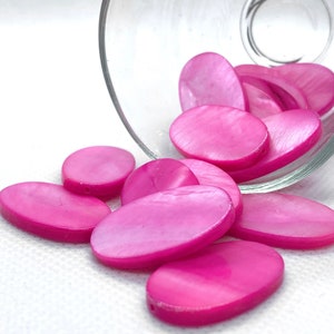 Hot Pink Flat Oval Sewing Beads, Vintage Stone Pink Beads