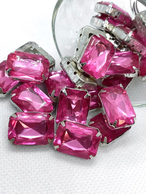 Bright Pink Rectangle Sew-on Rhinestones, Pink Sew on Jewels Sew