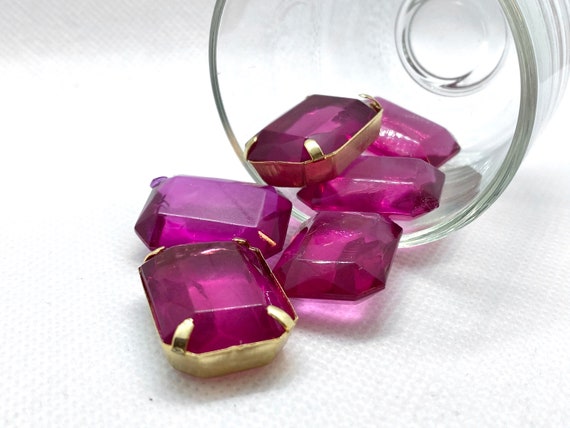 Bright Pink Rectangle Sew-on Rhinestones, Pink Sew on Jewels Sew on Glass  Rhinestone Metal Back Setting 