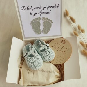 Grandparent Pregnancy Announcement Gift Box: Handmade Baby Booties