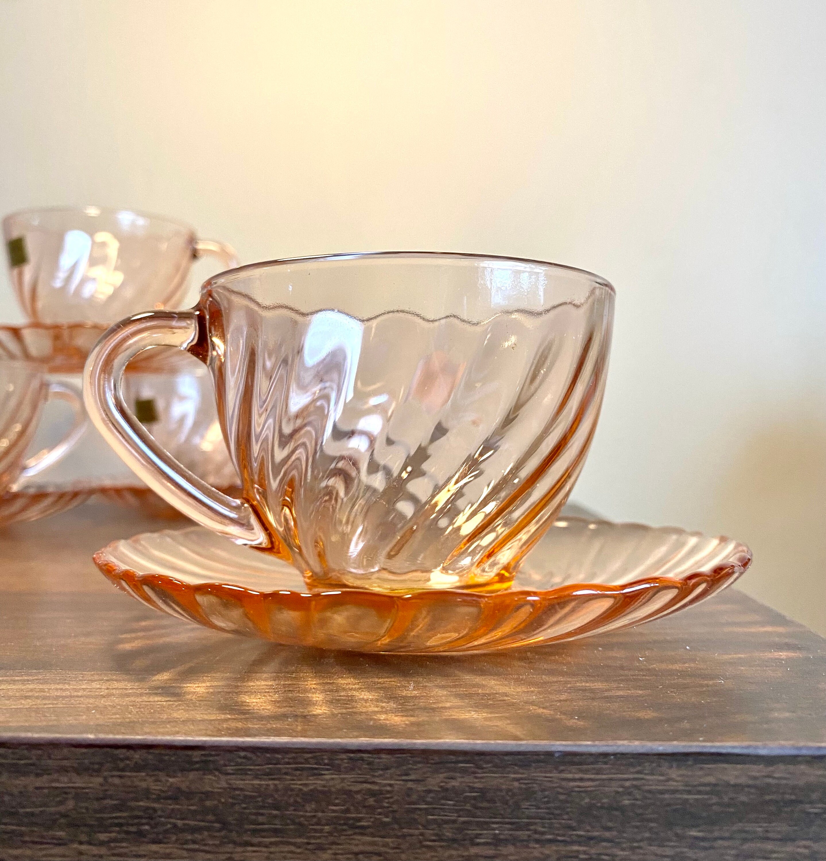 Vintage Arcoroc Rosaline Pink Swirl Blush Pink Tea Cup and Saucer Plate