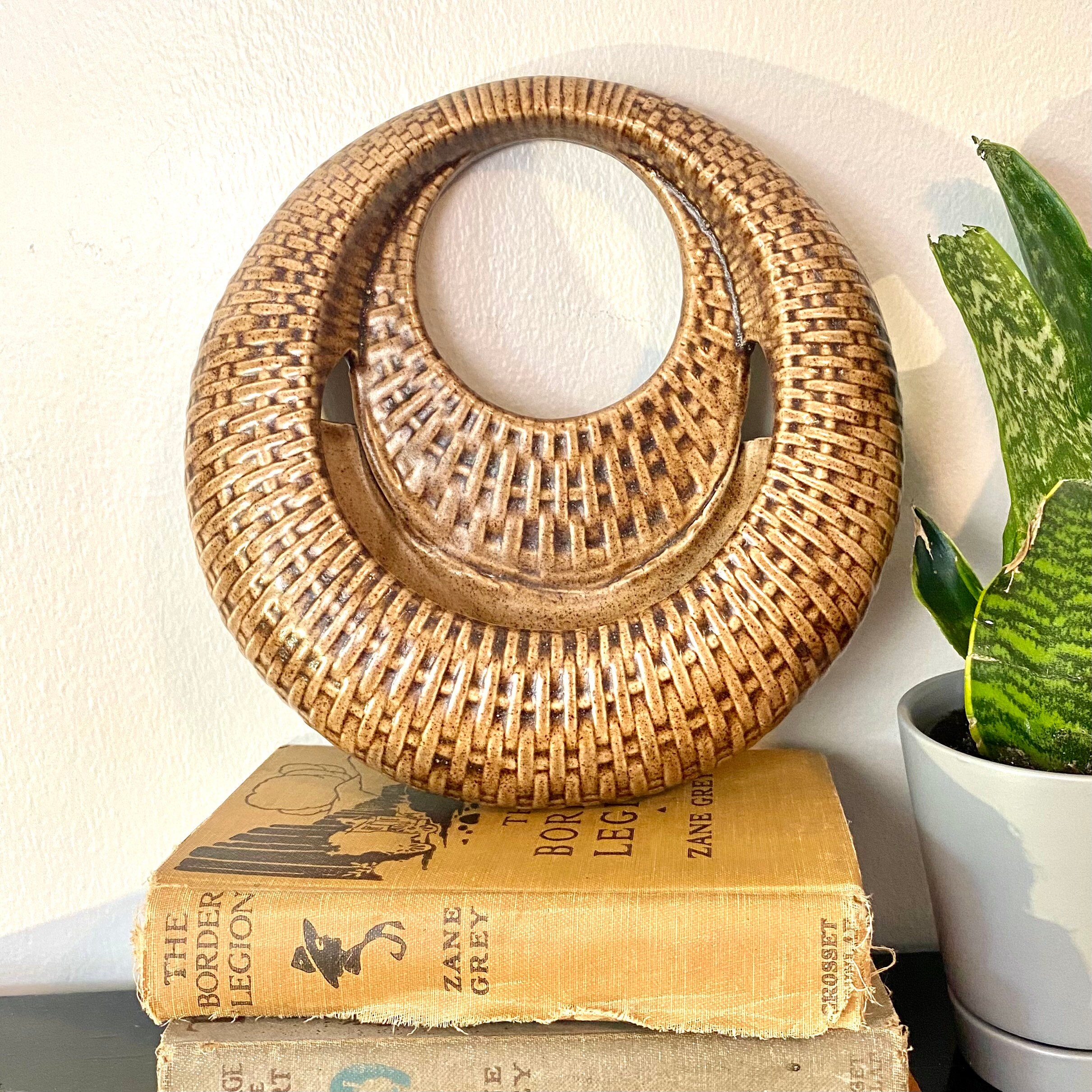 1984 Vintage Ceramic Round Basket Wall Pocket Decor Vase Planter Etsy
