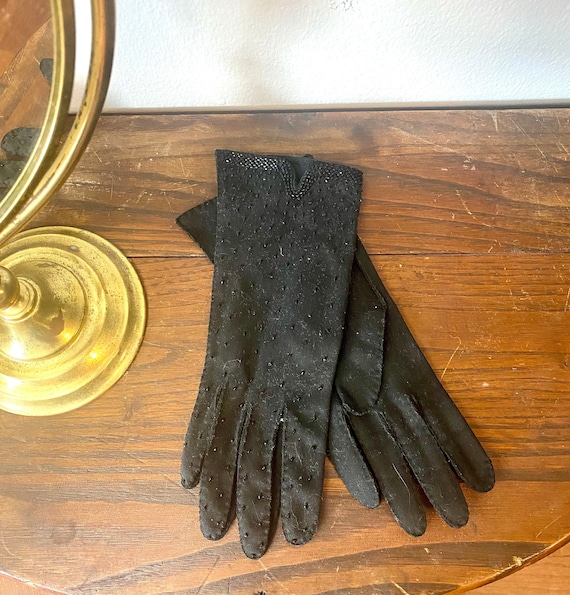 Women’s Vintage Black Beaded Gloves - Formal Even… - image 1