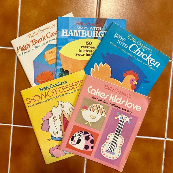 Betty Crocker's 1970 Cook Book Booklets - 1969 Vintage Rare Booklet Set - Ways With Chicken & Hamburger - Show Off Desserts Cakes Kids Love