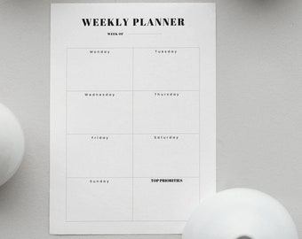 Minimalist Elegant Chic Simple Black and White Digital Printable Weekly Undated Planner