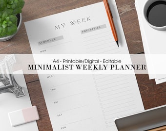Minimalist Elegant Chic Simple Black and White Digital Printable Weekly Undated Planner