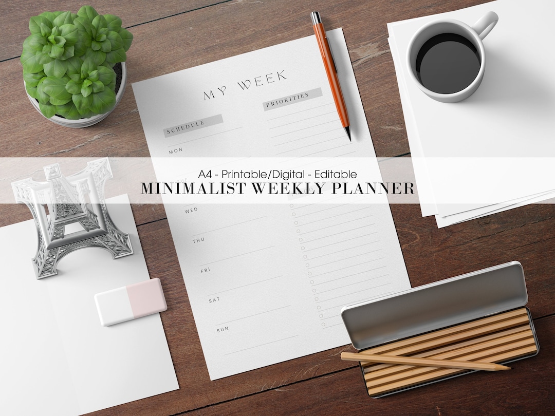 Minimalist Elegant Chic Simple Black and White Digital Printable Weekly ...