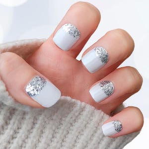 Reverse French Nail Wraps Stickers Nail Art Stickers Nail Decals Nail Polish Wraps Nail Strips Cools Nail Supplies Gift for Her White Nails