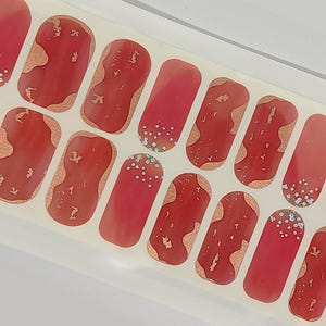 Nail Wraps Stickers Nail Art Stickers Nail Decals Nail Polish Strips Nail Strips Cools Nail Supplies Red and Gold Glitter Nails