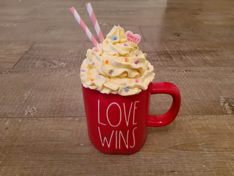 Valentines Day Faux Whipped Topping Mug Topper Hearts