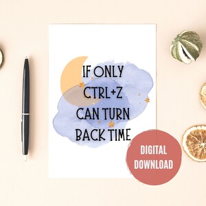 Se solo CTRL + Z può tornare indietro il tempo Notte Nuvola Luna Acquerello Digitale Wall Art Decorazione stampabile