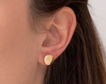 Solid Gold K14 Circle Flat Disc Stud Earrings,Minimalist Round Stud Earrings.