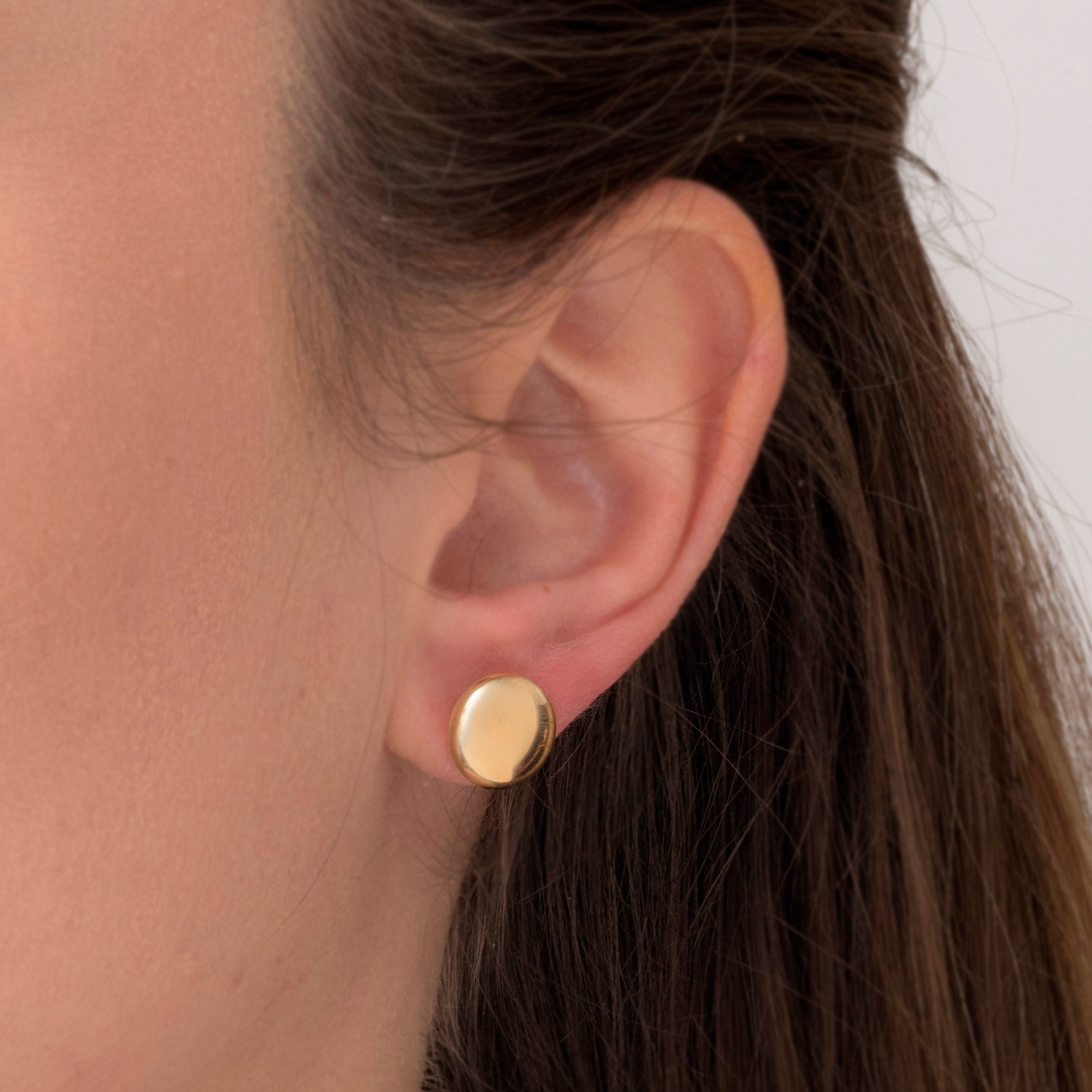 Solid Gold K14 Circle Flat Disc Stud Earrings,Minimalist Round Stud Earrings.