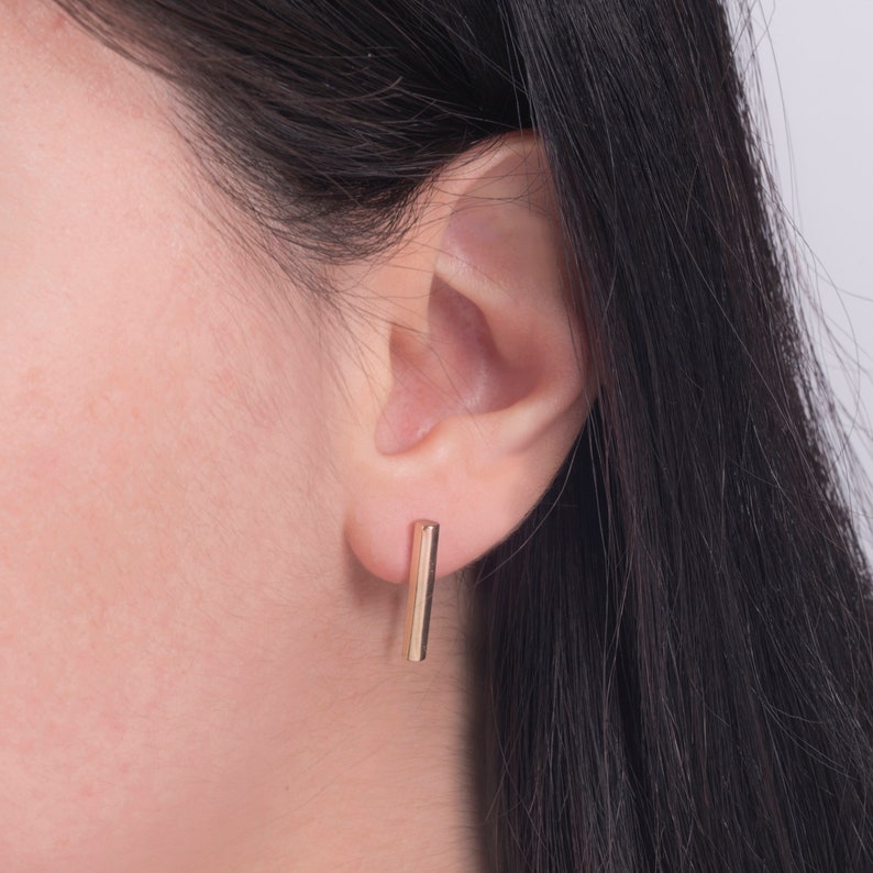 Solid Gold Bar Stud Earrings 14K/Minimalistic Jewelry/Geometric Earrings/Dainty Earrings/Gift for Her