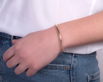 Solid Gold K14 Classic Round Bangle Bracelet,Simple Real Gold Bangle Everyday Jewelry.