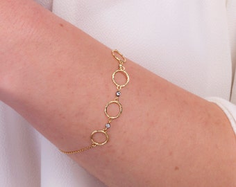 Dainty Bracelet K14 Solid Gold/Circles Hammered Bracelet/Geometric Jewelry/Modern Unique Bracelet