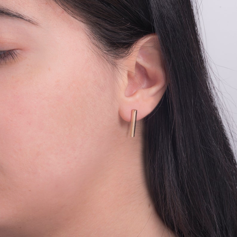 Solid Gold Bar Stud Earrings 14K/Minimalistic Jewelry/Geometric Earrings/Dainty Earrings/Gift for Her