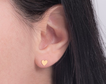 Small Heart Earrings 9K-14K-18K Gold/Romantic Valentine's Gift/Mini Love Stud Earrings/Heart Frame Minimalist Jewelry