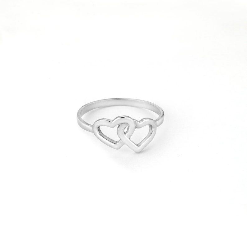 Solid Gold Double Heart Ring K9,K14,K18, Love Minimal Ring, Valentine's Gift For Her, Heart Jewelry.