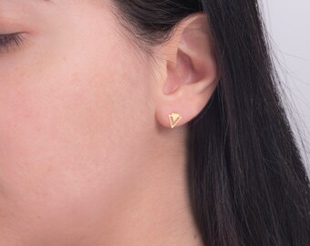 Tiny Triangle Stud Earrings Solid Gold 9K-14K-18K/Geometric Earrings/Dainty Minimalist Earrings/Double Feminine Triangle