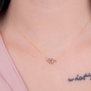 Double Heart Love Gold Necklace K9,K14,K18,Infinite Heart Necklace,Minimal Necklace,Gift For Her.