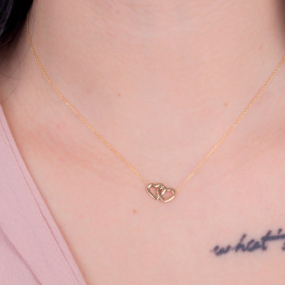 Double Heart Love Gold Necklace K9,k14,k18,infinite Heart Necklace 