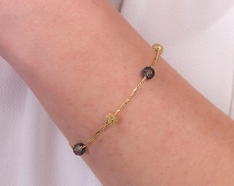 Spitze Strukturierte Kugel Armband 14K Solid Gold/Perlen Kugel Armband/Zarte Geometrische Schmuck/Modernes Armband