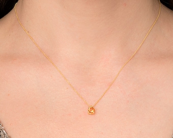 Natural Citrine Necklace Solid Gold K9-K14-K18,November Birthstone,Minimalist Necklace,Protective Necklace.