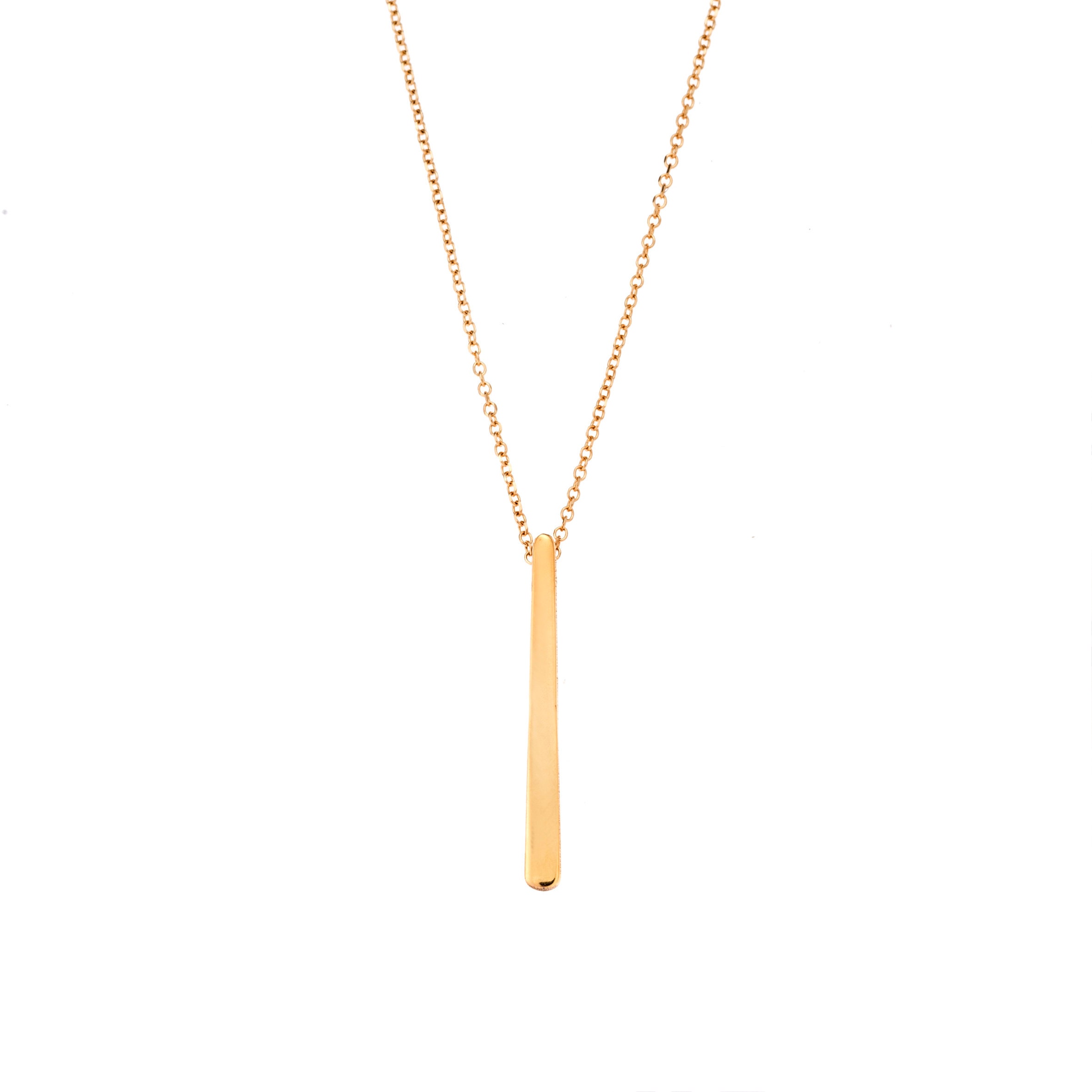 Solid Gold Vertical Bar Necklace, Custom Engraved 9K 14K 18K