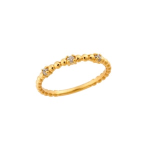Bague en or massif perlée 9K-14K-18K, bague en diamant, bague superposable, bague bulle, bague minimaliste, bijoux faits main