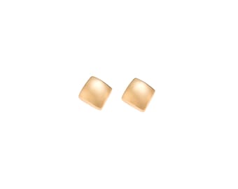 Solid Gold K14 Stud Earrings, Squared Disc Studs, Flat Disk Studs, Disc Earrings, Minimalist Simple Studs.