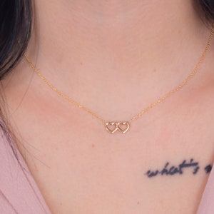 Double Heart Love Gold Necklace K9,K14,K18,Infinite Heart Necklace,Minimal Necklace,Gift For Her.