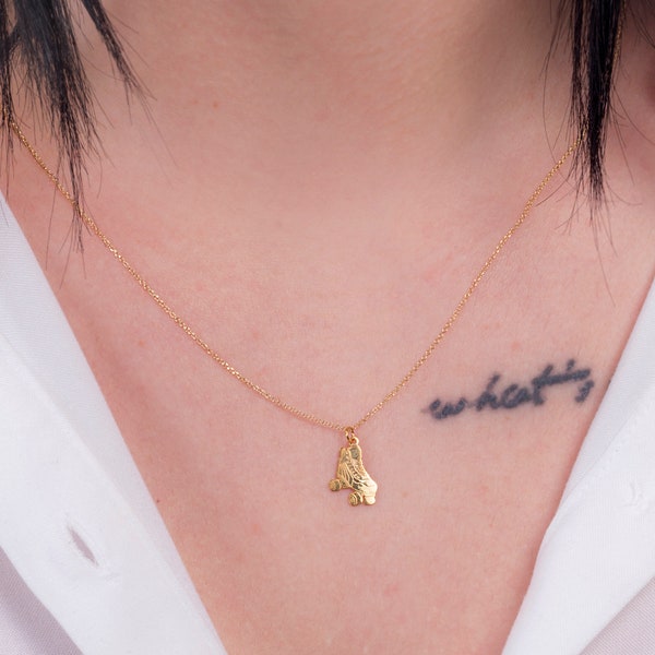 Gold Roller Skate Necklace,Personalised Gift,Girl BFF Solid Dainty Pendant.