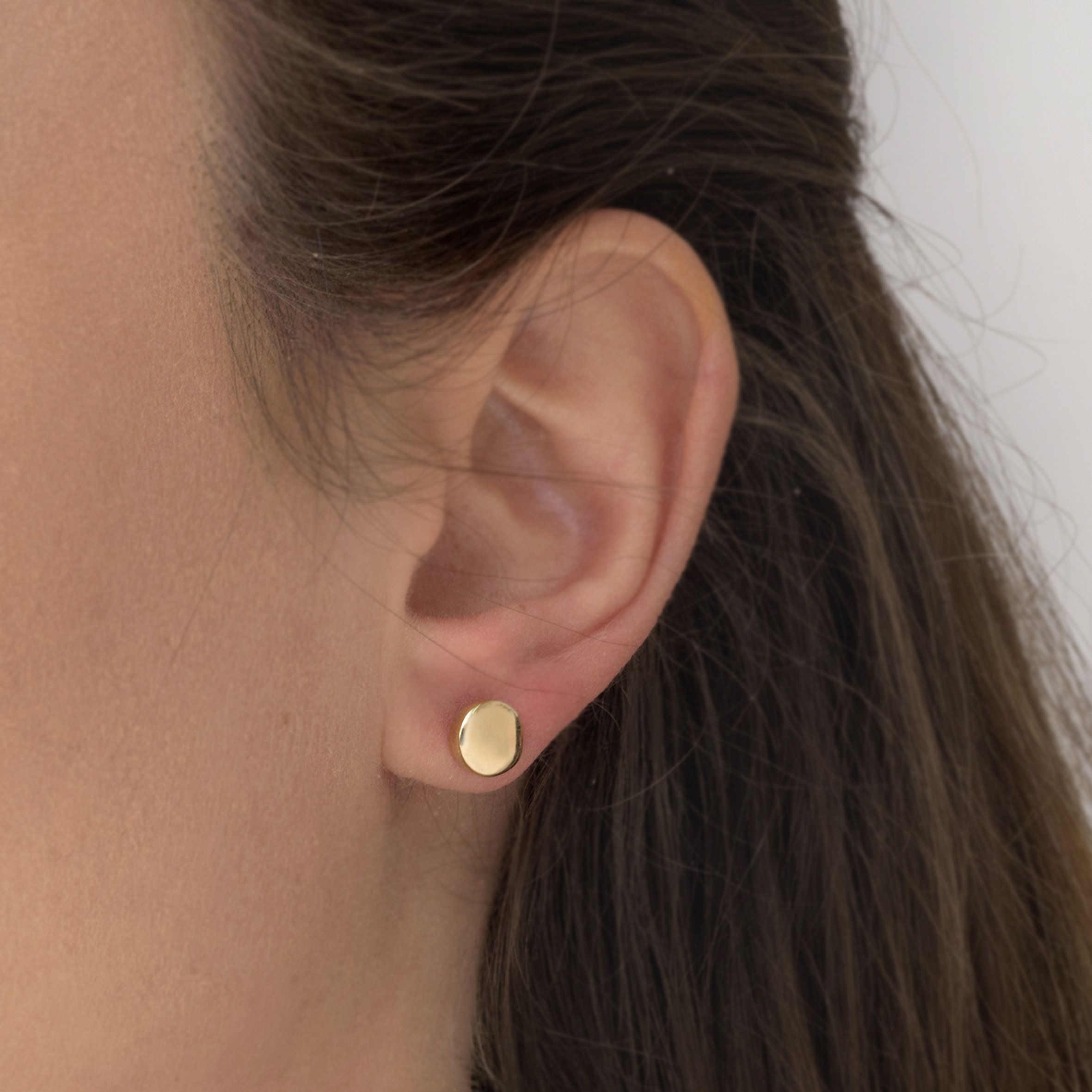 Solid Gold Squared Width Disc Studs Earrings, Flat Disk Studs,Minimalist Simple Studs.
